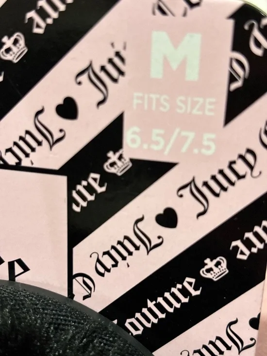 Juicy Couture Black Faux Fur Slide Slippers with Satin Bow & Gold Chain - Picture 6 of 6